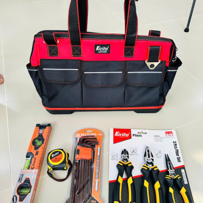 Combo Đồ Nghề Sửa Chữa Chuyên Dụng – Túi Đựng 20in + Bộ Kìm CRV + Lục Giác + Thước Đo – Hỗ Trợ Thợ