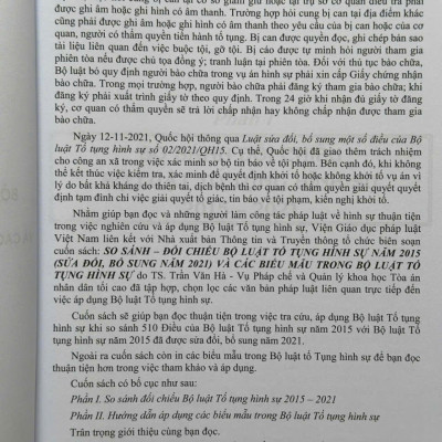 Sách So Sánh - Đối Chiếu Bộ Luật Tố Tụng Hình Sự Năm 2015 sđ, bs năm 2021 và Các Biểu Mẫu Trong Bộ Luật Tố Tụng Hình Sự (V2226A)