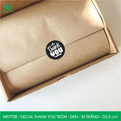MDTT08 - D2.5cm -1000 Sticker Thank you, decal Thank you tròn dán hộp carton, tem cám ơn, nhãn dán cảm ơn trang trí gói hàng