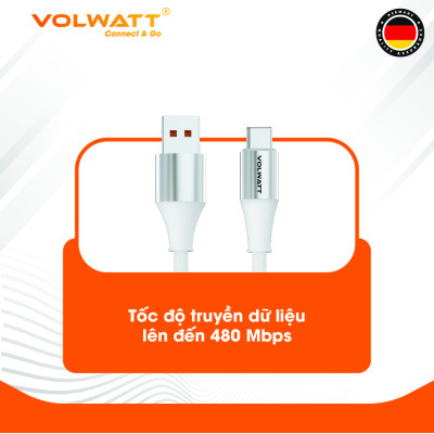 Cáp sạc nhanh 60W Volwatt GE-S16-AC hàng chính hãng | Cáp USB-A to Type-C, truyền dữ liệu 480Mbps, dây bện – BH 12 tháng