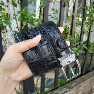 Thắt Lưng Cá Sấu Liền [Mặt Khóa Đầu Kim Cổ Điển] Đan Viền Thủ Công Rất Đẹp!