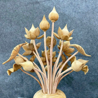 2 bình hoa sen 21 cành phong thủy trang trí phòng khách  phòng thờ bằng gỗ ngọc am thơm nức ,đẹp long lanh 