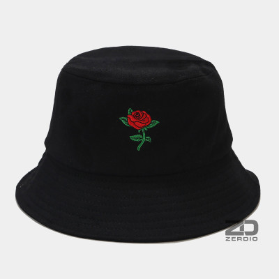 Mũ vành tròn, Nón tai bèo bucket thêu đóa hoa hồng vải cotton cao cấp cho cả nam và nữ