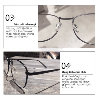 Kính Mắt vuông kim loại bản dày Hàn Quốc cao cấp