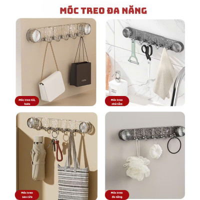 Thanh móc treo đồ hút chân không nhà tắm đa năng, móc treo tường chịu lực tốt không cần khoan