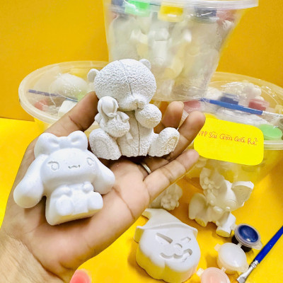 Sét Tô Tượng Thạch Cao Hộp 10 Con Nhiều Hình Dễ Thương Cho Bé Đã Bao Gồm Cọ Và Màu Nước, An Toàn Khi Sử Dụng