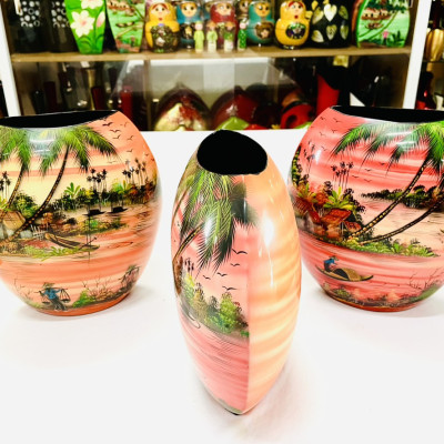 Bình Sơn Mài dẹp Cao Cấp Thanh Bình Lê size 30x25x12 thích hợp cắm hoa, trang trí, làm quà tặng,...