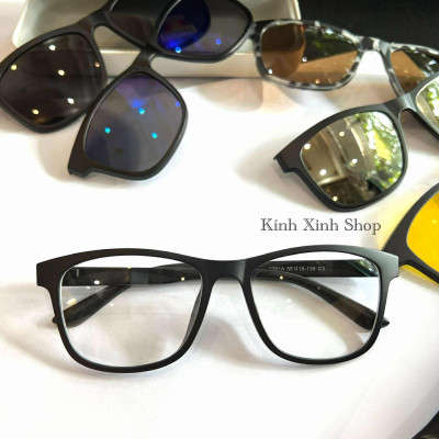 Bộ Kính Mắt Nhiều Tròng 6in1, Kính Cận Râm Mắt Vuông Form To Thiết Kế Đơn Giản Cho Nam Nữ