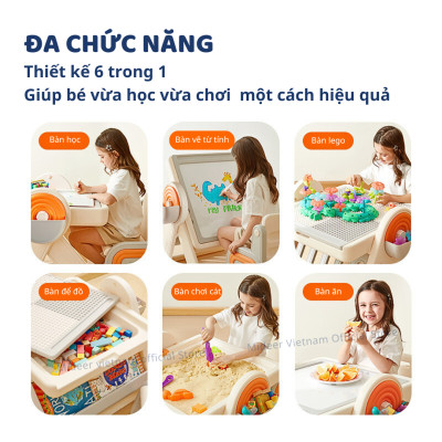 Bàn đồ chơi gấp gọn đa năng kèm bảng nam châm và ghế ngồi Mideer Multifunctional Block Table