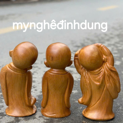 Bộ tượng tam tâm bằng gỗ bách xanh thơm nức cao 25x14x11cm