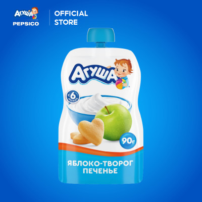 Combo 6 Gói Trái cây nghiền vị táo, phô mai tươi và bánh quy Agusha 90g/gói dành cho bé từ 6 tháng trở lên