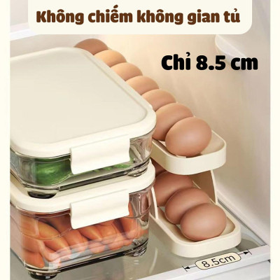 Khay Đựng Trứng Tủ Lạnh 2 Tầng Lăn Tự Động Cao Cấp Tiết Kiệm Không Gian Tủ