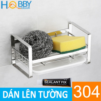 Kệ để đồ rửa bát có khay nhựa dán tường inox 304 Hobby Home Decor KRC1