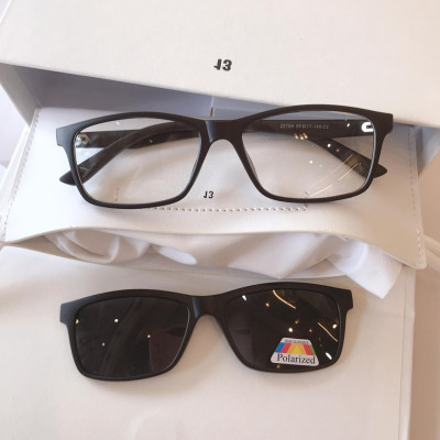 Bộ Kính Clip On Form Nhỏ Mắt Vuông Nhỏ Gọng Nhựa Đen