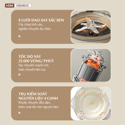 Máy làm sữa hạt OIDIRE 1.2L ODI04A Công suất xay 300W - Công suất nấu 600W - Hàng chính hãng