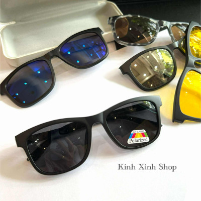 Bộ Kính Mắt Nhiều Tròng 6in1, Kính Cận Râm Mắt Vuông Form To Thiết Kế Đơn Giản Cho Nam Nữ