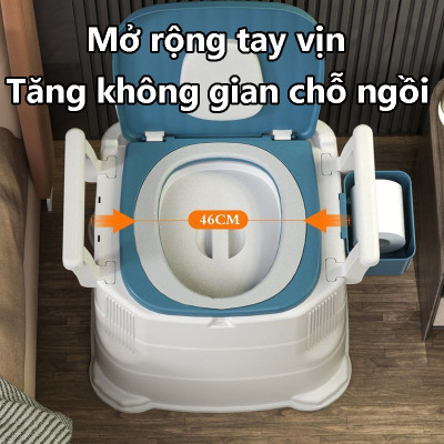 Bồn cầu di động loại lớn đa chức năng cho người già, bà bầu ,người bệnh tiện lợi chất liệu nhựa abs cao cấp có tay vịn đệm tựa lưng, Ghế Ngồi toilet Khử Mùi Tiện Dụng