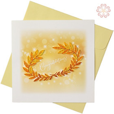 Thiệp chúc mừng giấy xoắn - vòng nguyệt quế - size 15x15cm