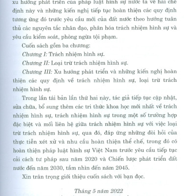 TRÁCH NHIỆM HÌNH SỰ VÀ LOẠI TRỪ TRÁCH NHIỆM HÌNH SỰ (Sách chuyên khảo) (Tái bản lần thứ hai, có sửa chữa, bổ sung)