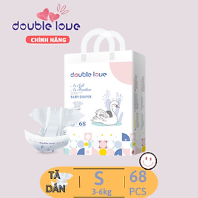 Combo 2 Tã Dán Double Love cho bé Size S68– M60 – L56 – XL52 siêu mỏng, siêu thấm hút an toàn cho bé