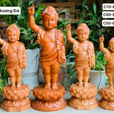 Tượng phật đản sinh bằng gỗ hương đá kt cao 40×15cm