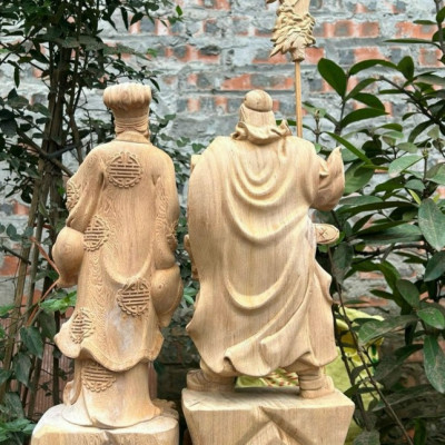 Cặp tượng văn võ song toàn khổng minh và quan công bằng gỗ ngọc am thơm nức cao 40cm