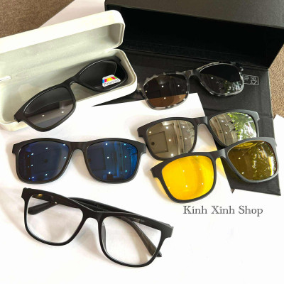 Kính Cận Râm, Gọng Kính, Kính Mắt Thời Trang Mắt Vuông To Nhiều Tròng 6in1 Gọng Nhựa Ultem Đen