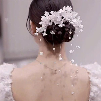Cài tóc cô dâu hoa linh lan hết chùm tua dây hoa rơi