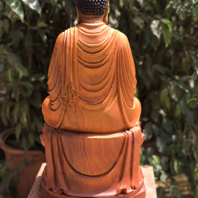 Tượng phật thích ca bằng gỗ hương đá tô làm mầu giả cổ kt cao 40×20×20cm 