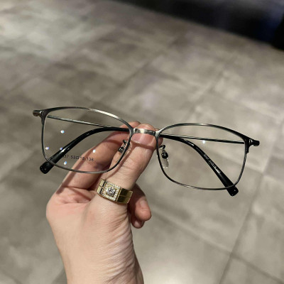 Kính gọng kim loại Mắt vuông dáng cơ bản cho nam nữ (Màu xám)