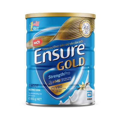 Thực phẩm dinh dưỡng y học: Ensure Gold hương vani ít ngọt 850g