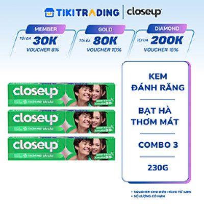 Combo 3 Kem đánh răng Closeup thơm mát bất tận bạc hà the mát 230g