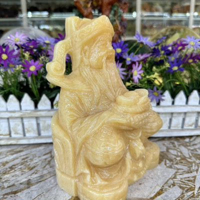 Tượng ông Thần Tài kim tiền, thần phát phong thủy đá ngọc hoàng long đặt bàn thờ thần tài - Cao 20 cm
