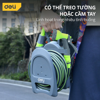 Bộ vòi nước tưới cây, rửa xe đa năng Deli dây dài 10m - Tặng kèm bộ phụ kiện đầu nối đa năng
