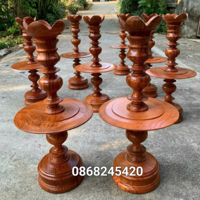 Cặp chân đèn nến gỗ hương đá kt cao 46×20cm 