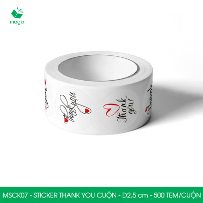 MSCK07 - D2.5 cm - 1 Cuộn 500 sticker thank you tròn, nhãn dán thank you, tem dán cảm ơn