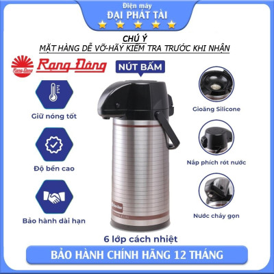 Phích giữ nhiệt Inox cao cấp Rạng Đông - 2045 ST3.E [2 Lít - Nút ấn rót nước]