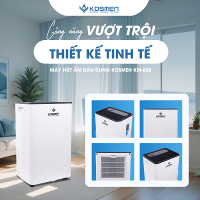 Máy Hút Ẩm Kosmen KM-60S Công Suất 60 lít/ngày, Công Nghệ Ion Âm - Hàng Chính Hãng