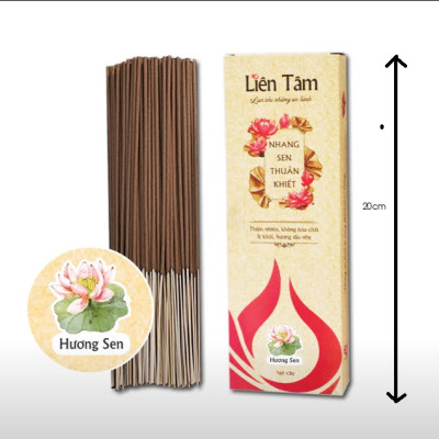 Nhang sen thuần khiết Liên Tâm 20.5cm - 160 cây - hương sen, 100% thiên nhiên, ít khói, mùi dịu nhẹ, dùng cho chung cư, phòng máy lạnh