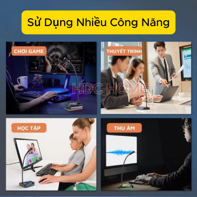 Micro Máy Tính, Laptop Có Jack 3.5mm và USB, Dải LED, Thu Âm 360 Lọc Tạp Âm Tốt Cho Học Tập, Thuyết Trình, Chơi Game- Hàng Chính Hãng