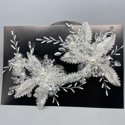 Cài tóc cô dâu hoa lưới kết hạt cườm mẫu mới t7/2024