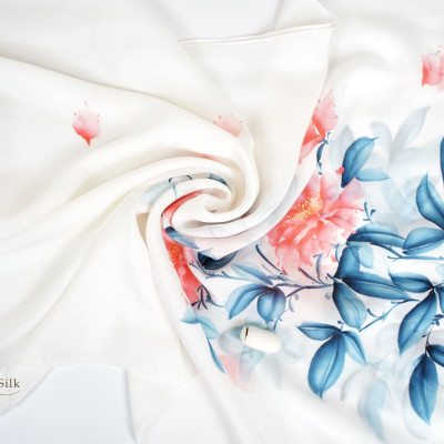 Khăn Quang Cổ Lụa Vẽ Hoa Mẫu Đơn SenSilk 160x55cm, Quà Tặng Mẹ Yêu, Phụ Kiện Thời Trang Cao Cấp Cho Nữ, Tinh Hoa Làng Nghề Truyền Thống Việt Nam, Vietnam Hand Painted Silk Scarves.