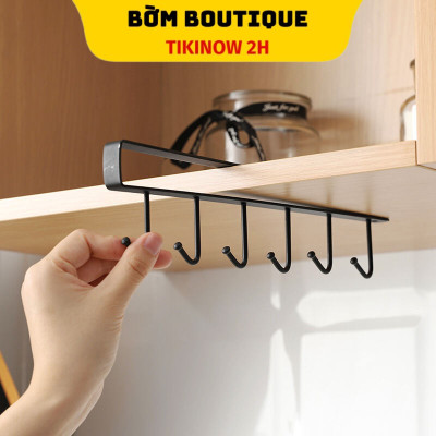 Móc Treo Dụng Cụ Nhà Bếp Dạng Thanh Không Cần Đục Lỗ 6 móc