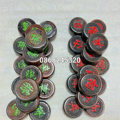 Bộ quân cờ tướng gỗ trắc kt 4.8×1.6cm +hộp da đựng quân