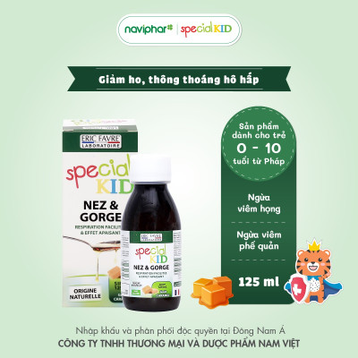 TPBVSK Special Kid Nez et Gorge - Hỗ trợ giảm viêm họng, viêm phế quản, Giúp thông mũi, giảm ho, bớt lo viêm họng (125ml)[Siro – Nhập khẩu Pháp]