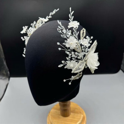 Cài tóc cô dâu thủ công mẫu hoa hồng đính cánh đá mới t9/2024