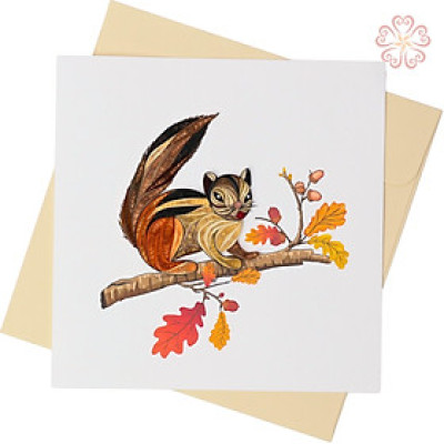 Thiệp Giấy Xoắn Nghệ Thuật - Chú sóc nhỏ - size 15x15cm