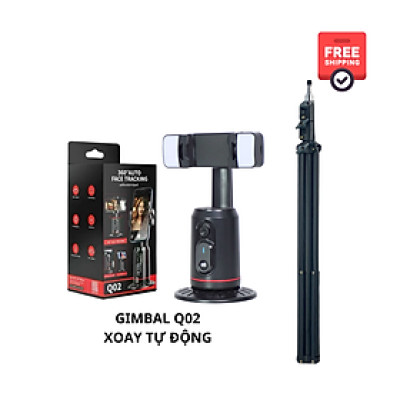 Combo gậy livestream cao cấp + Gimbal xoay tự động Q02 kèm đèn và remote - Hàng chính hãng