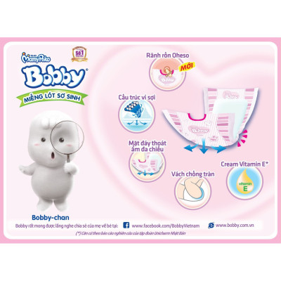 Tặng thêm 6 miếng tã quần bên trong - Miếng Lót Bobby Newborn 1 108 Miếng Êm Mềm Khô Thoáng - Miếng lót sơ sinh Bobby NB1