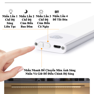 Đèn LED Cảm Biến Hồng Ngoại KUNBE Với Ánh Sáng 3 Màu, Hiệu Ứng Độc Đáo, Nhiều Kích Cỡ, Phù Hợp Trang Trí Tủ Quần Áo, Cầu Thang, Nhà Bếp, Phòng Khách, Phòng Ngủ